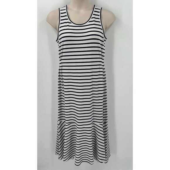 Sunday Tank Midi Dress Black Stripe Terry Knit  Casual Size L Large - Picture 1 of 14